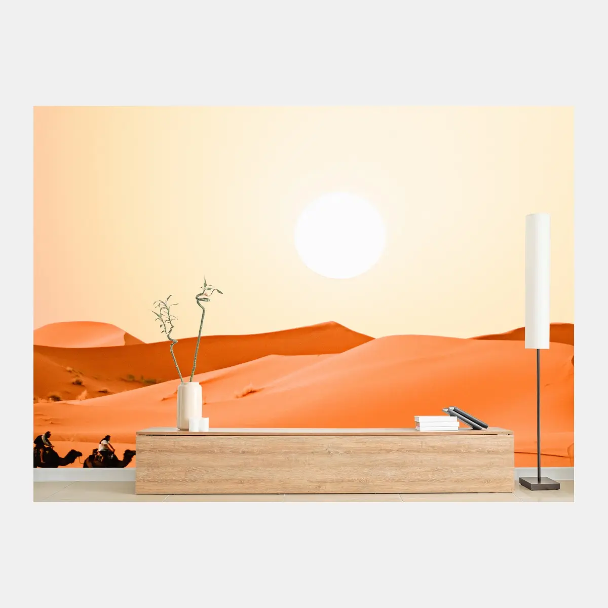 Wall mural sunset camel caravan over desert dunes • Wallissimo®