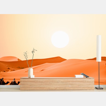Wall mural sunset camel caravan over desert dunes • Wallissimo®