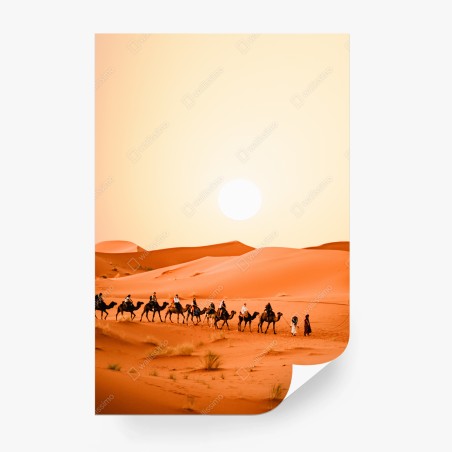 Wall mural sunset camel caravan over desert dunes • Wallissimo®