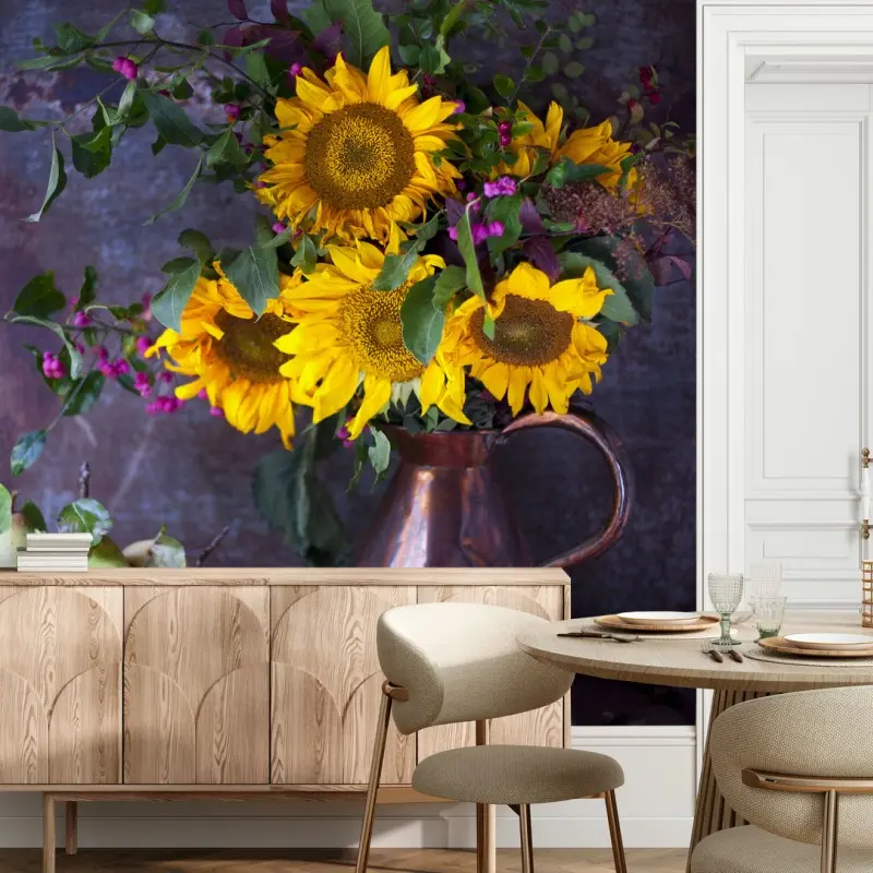 Wall mural sunflowers and pears still life