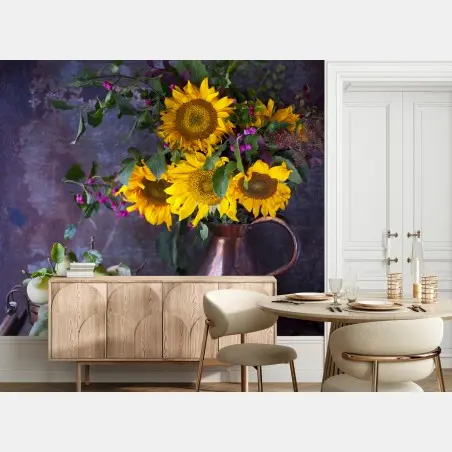 Wall mural sunflowers and pears still life • Wallissimo®