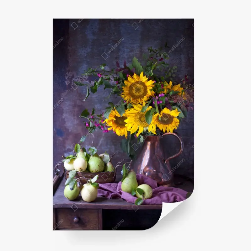 Wall mural sunflowers and pears still life