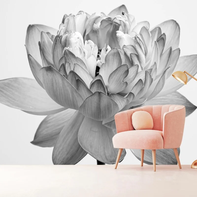 Wall mural serene lotus in grayscale