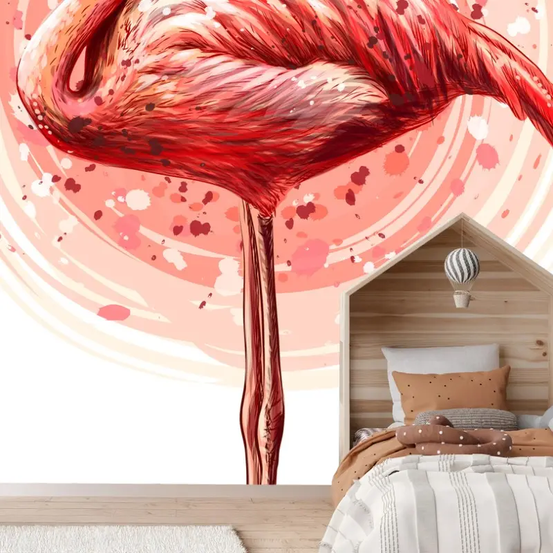 Wall mural graceful pink flamingo illustration