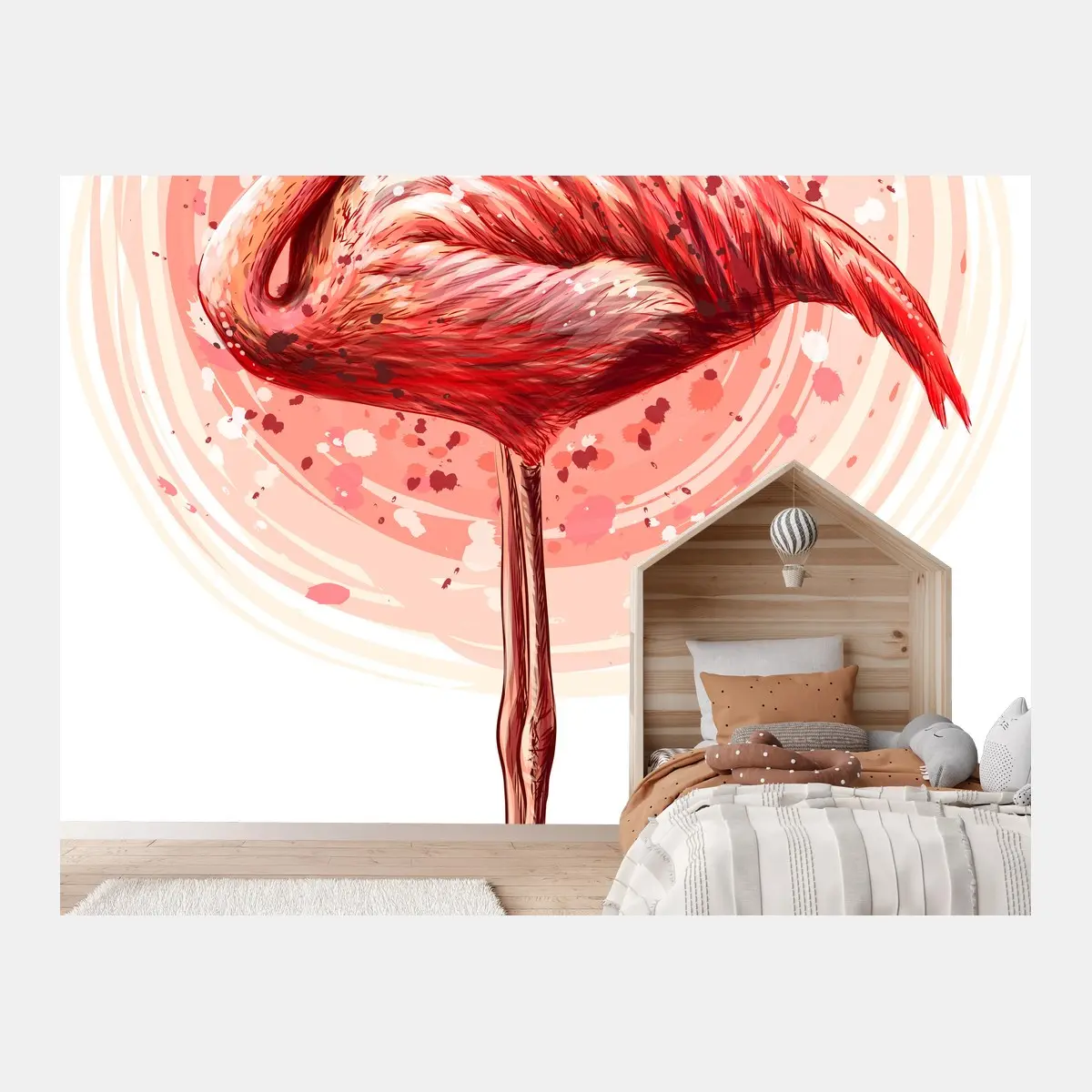 Wall mural graceful pink flamingo illustration • Wallissimo®
