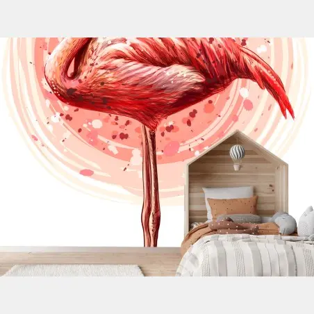 Wall mural graceful pink flamingo illustration • Wallissimo®