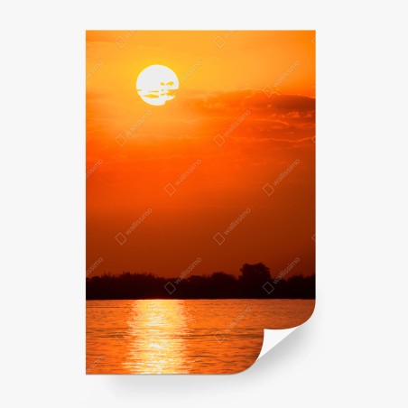Wall mural golden sunset over tranquil lake • Wallissimo®