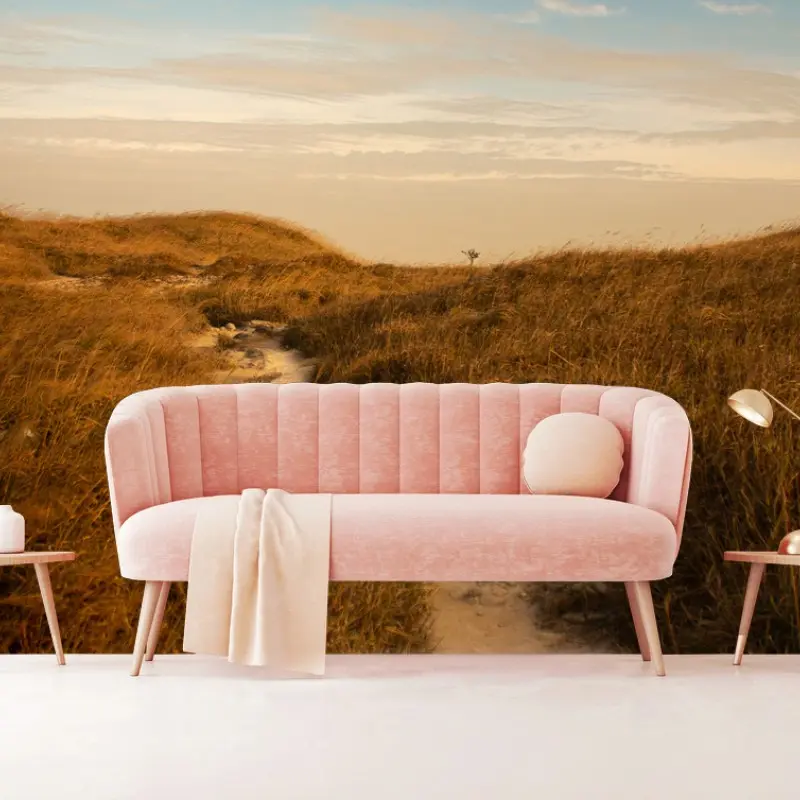 Wall mural sunlit dune path to the coast