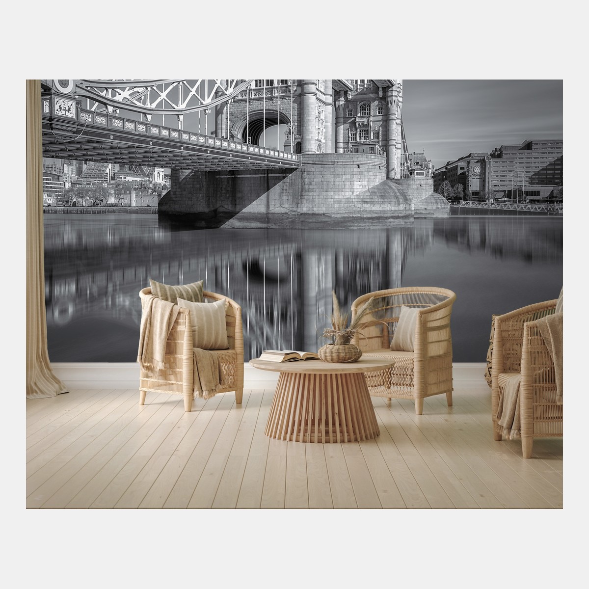 Wall mural Tower Bridge reflection in grayscale • Wallissimo®