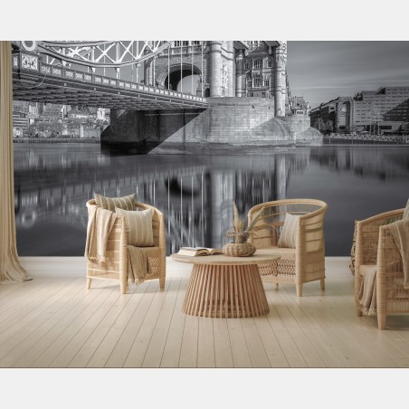 Wall mural Tower Bridge reflection in grayscale • Wallissimo®