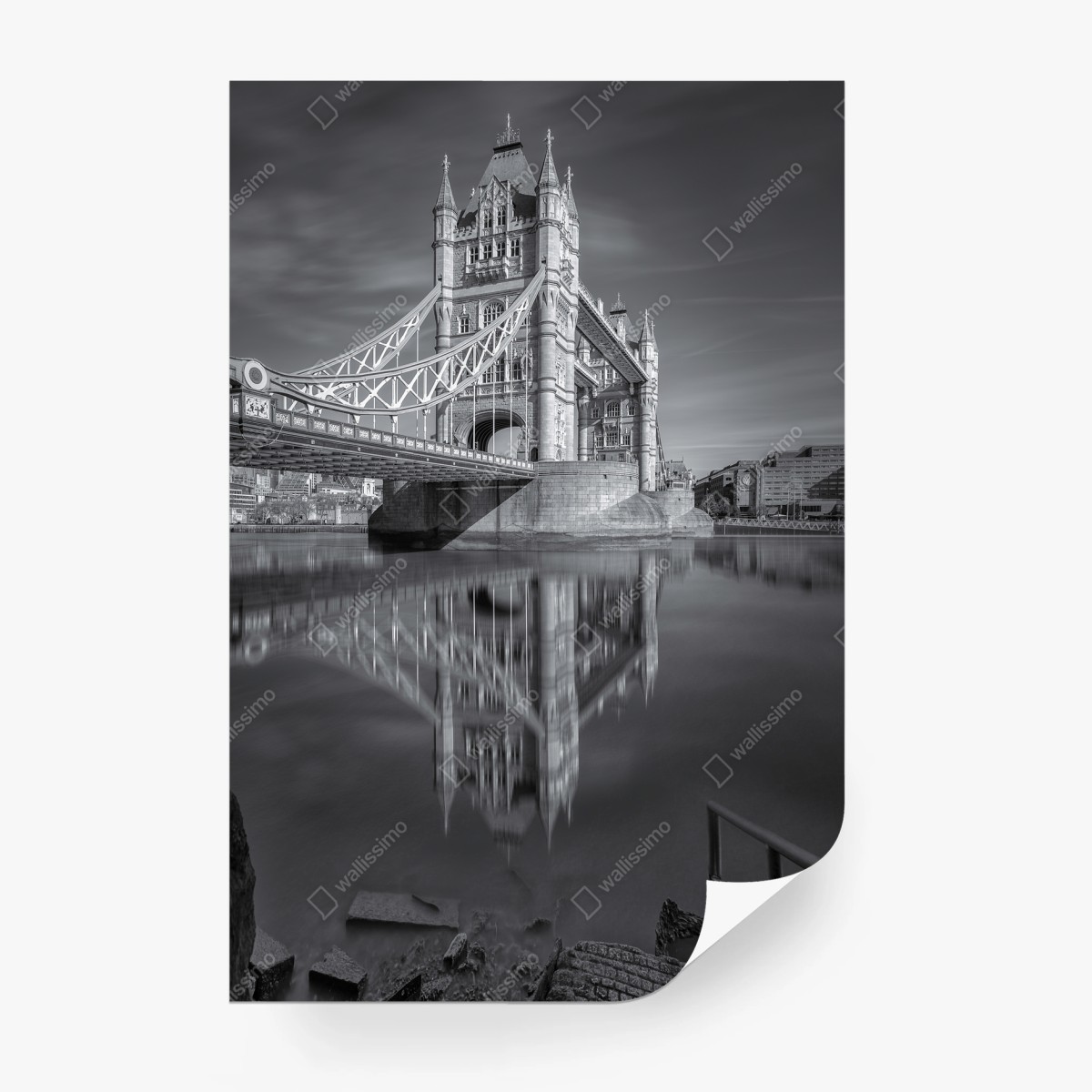 Wall mural Tower Bridge reflection in grayscale • Wallissimo®