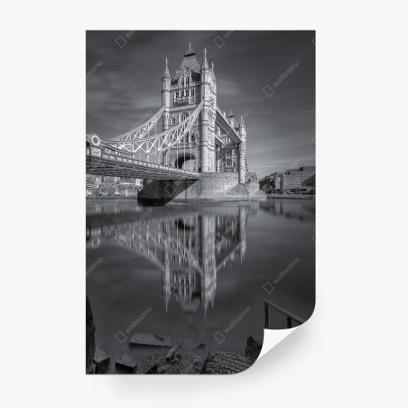 Wall mural Tower Bridge reflection in grayscale • Wallissimo®