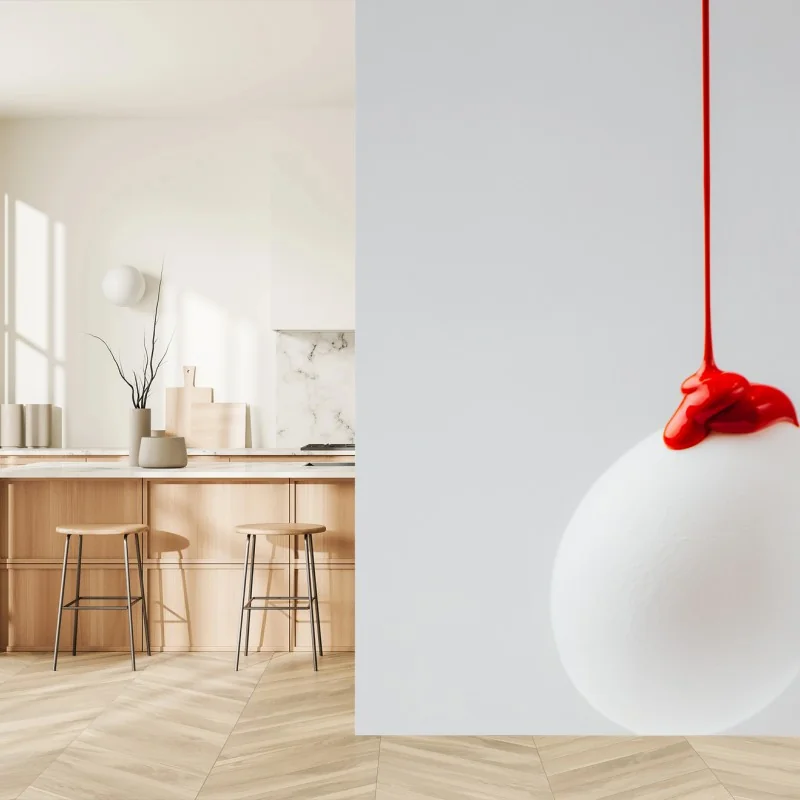 Wall mural red paint drip on white egg