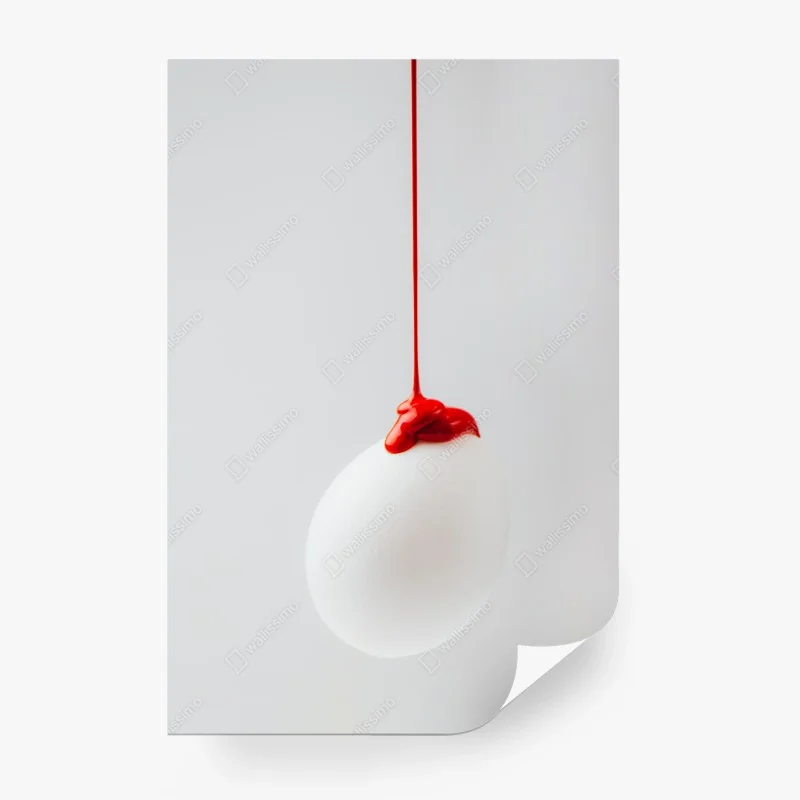 Wall mural red paint drip on white egg