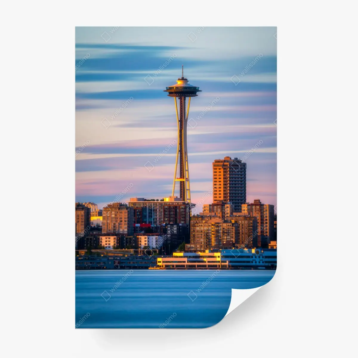 Wall mural Seattle skyline with Space Needle at sunset • Wallissimo®