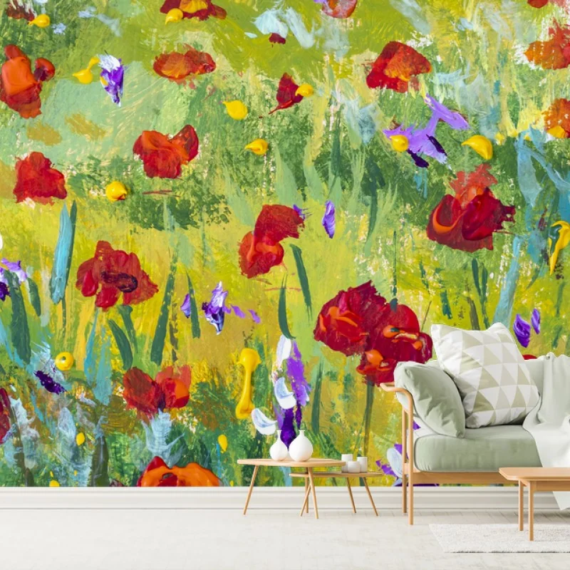 Wall mural impressionist poppy meadow