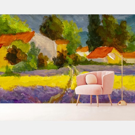 Wall mural lavender fields at sunset • Wallissimo®
