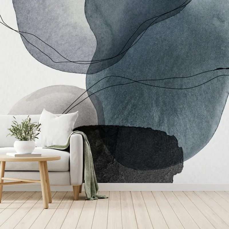 Wall mural serene blue watercolor orbs