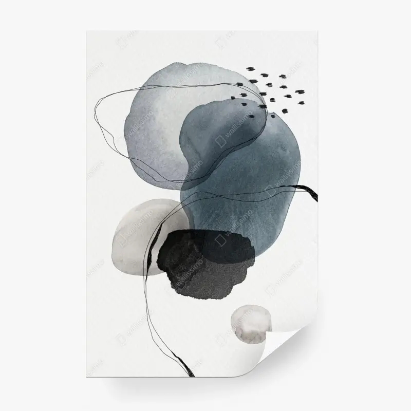 Wall mural serene blue watercolor orbs