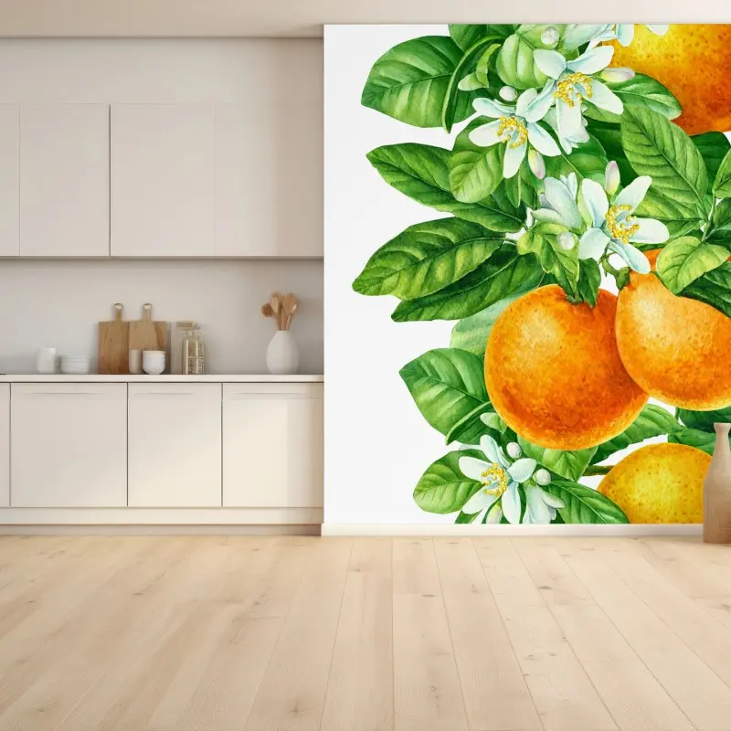 Wall mural citrus blossoms and ripe oranges
