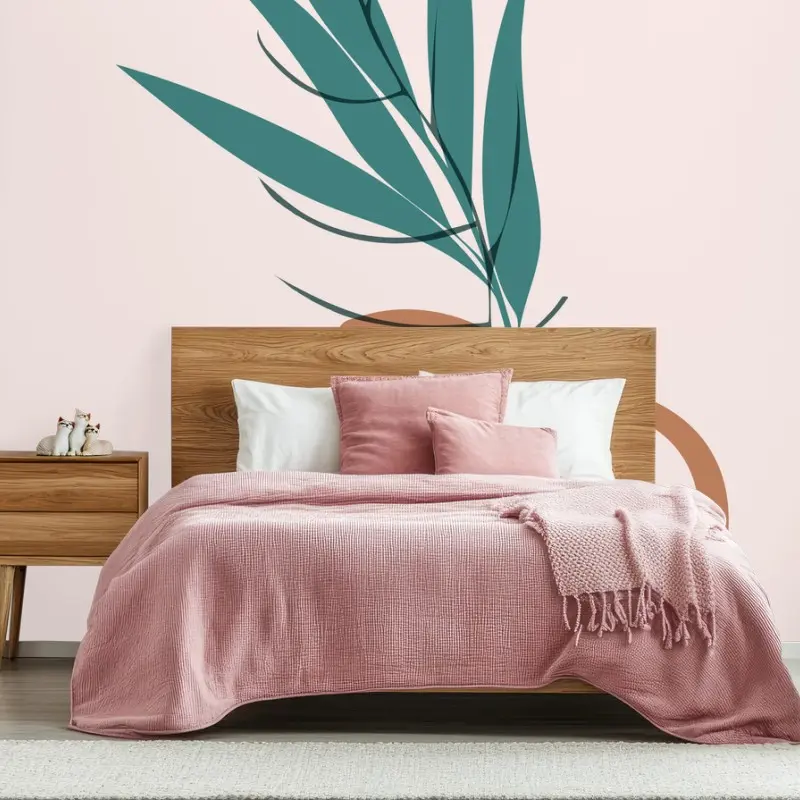 Wall mural pastel botanical vase with leaves
