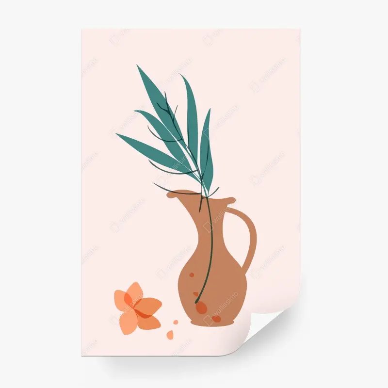 Wall mural pastel botanical vase with leaves