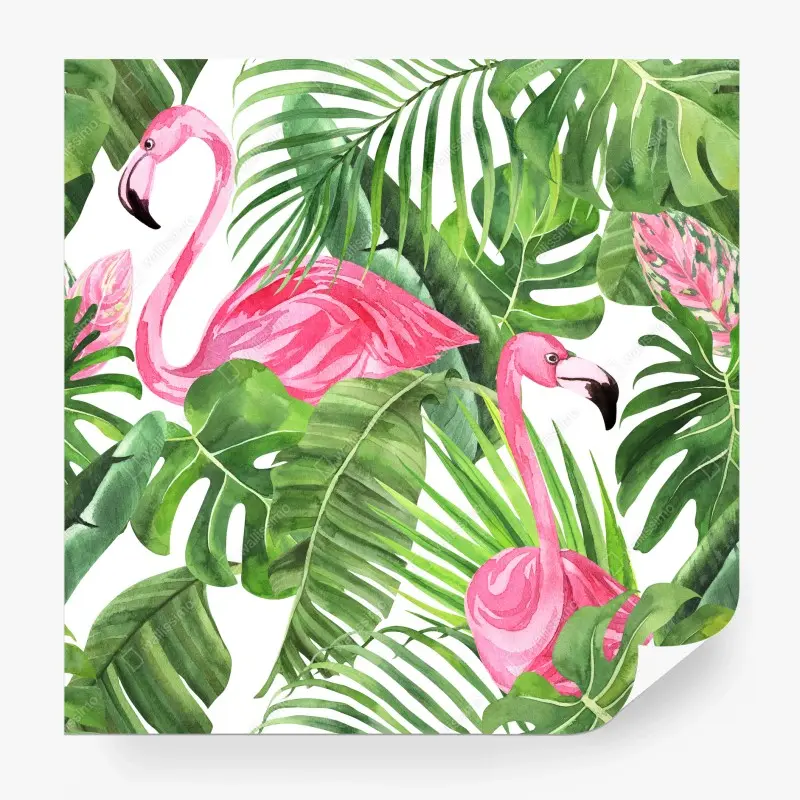 Wall mural pink flamingo tropical watercolor pattern