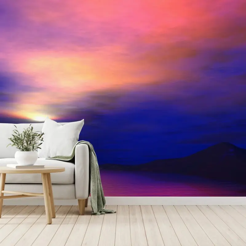 Wall mural serene mountain sunset over reflective lake