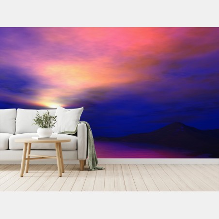 Wall mural serene mountain sunset over reflective lake • Wallissimo®