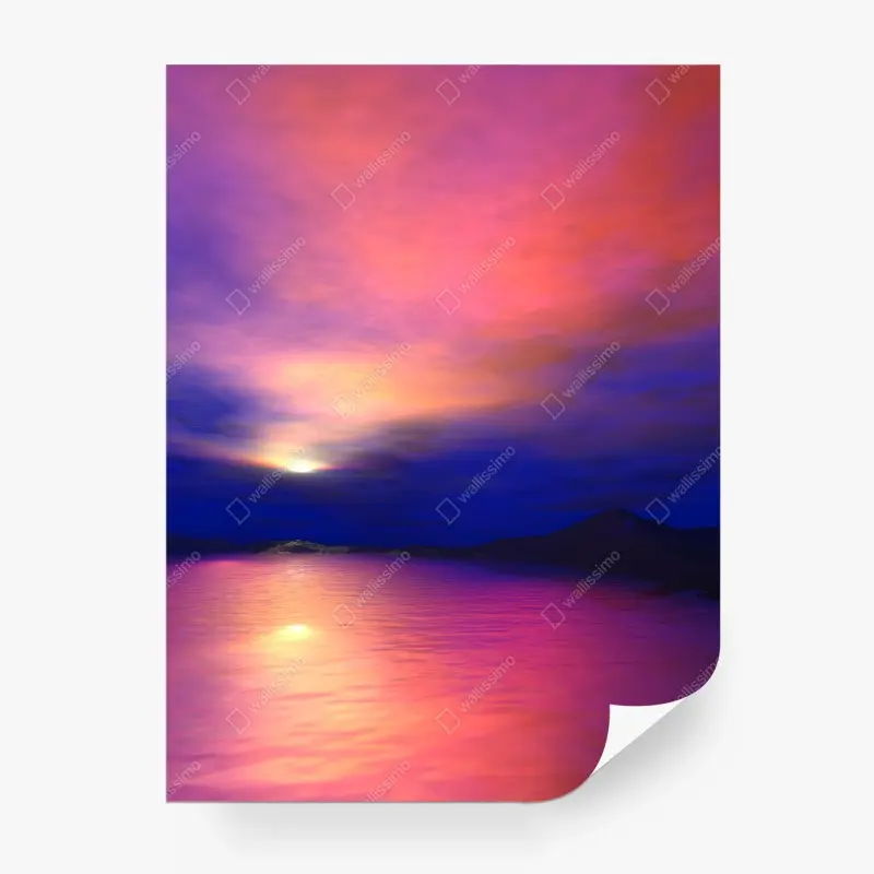 Wall mural serene mountain sunset over reflective lake