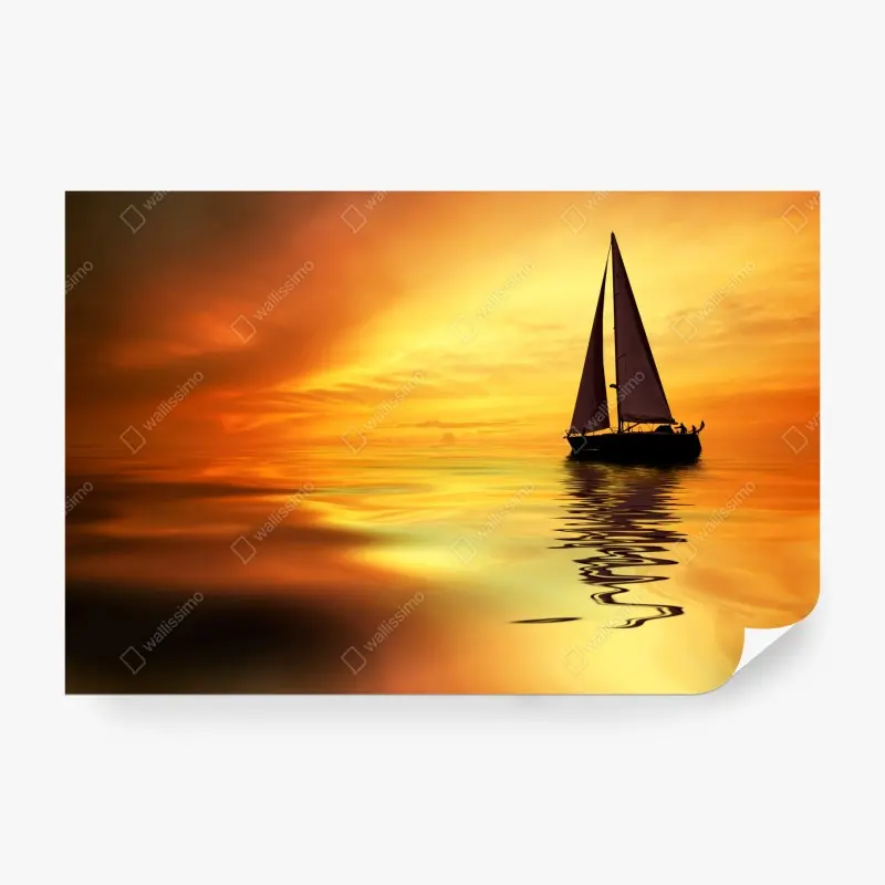 Wall mural sailboat at golden sunset