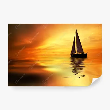 Wall mural sailboat at golden sunset • Wallissimo®
