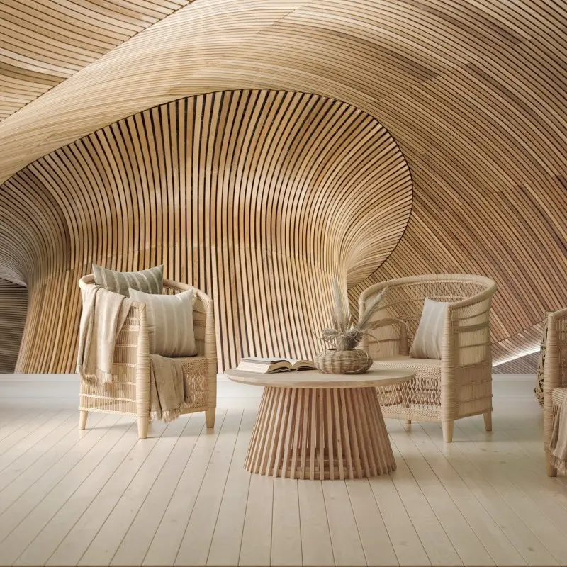 Wall mural sculptural wooden ceiling waves