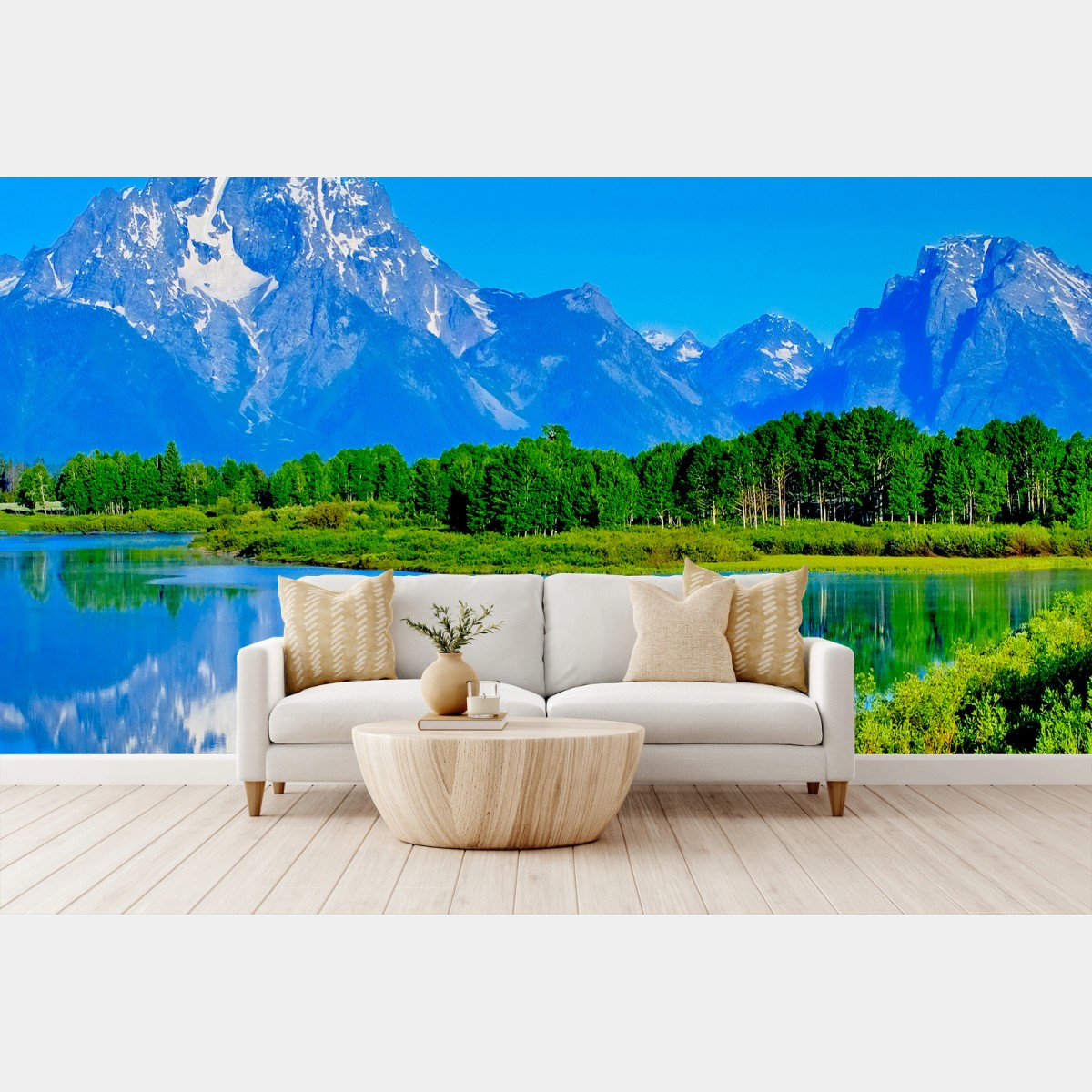 Wall mural serene mountain lake reflection • Wallissimo®