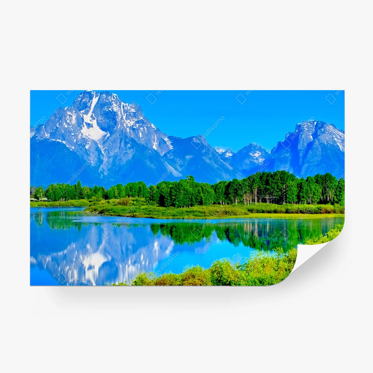 Wall mural serene mountain lake reflection • Wallissimo®