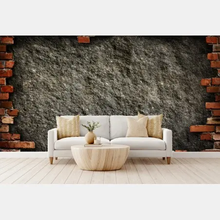Wall mural grungy concrete wall with red brick frame • Wallissimo®