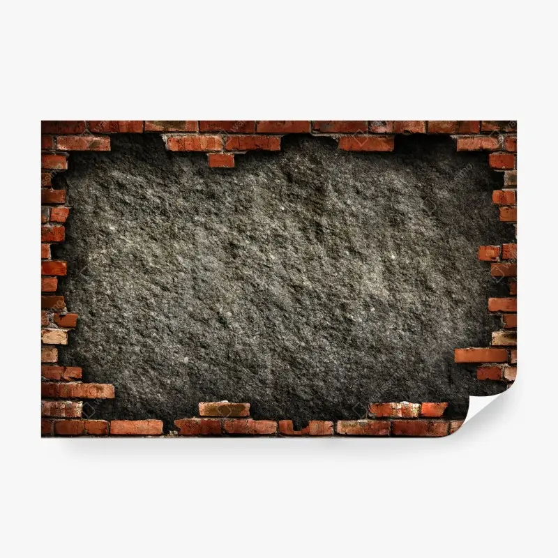 Wall mural grungy concrete wall with red brick frame