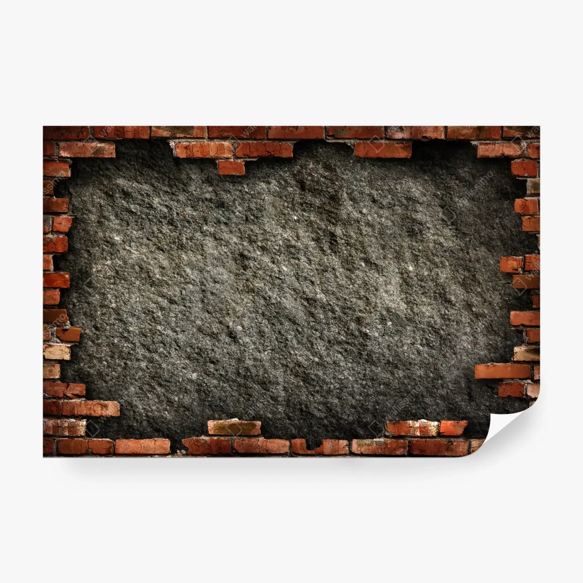 Wall mural grungy concrete wall with red brick frame • Wallissimo®