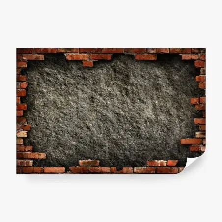 Wall mural grungy concrete wall with red brick frame • Wallissimo®