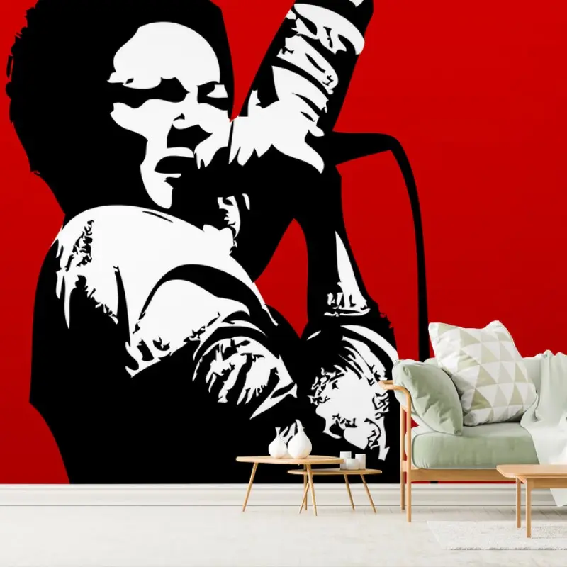 Wall mural bold vocalist silhouette on red background