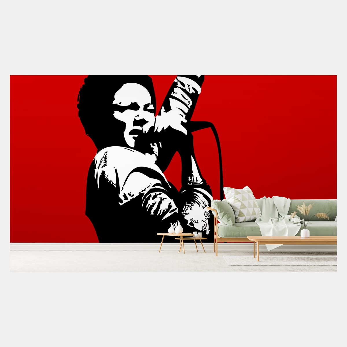 Wall mural bold vocalist silhouette on red background • Wallissimo®
