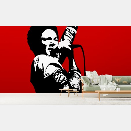 Wall mural bold vocalist silhouette on red background • Wallissimo®