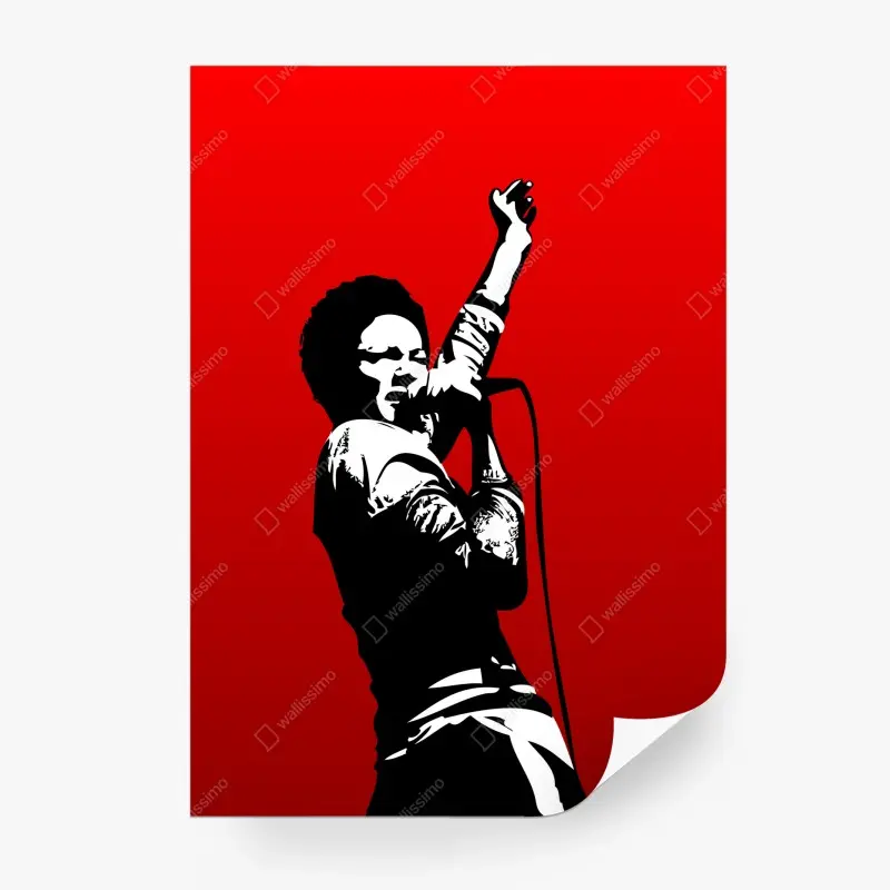 Wall mural bold vocalist silhouette on red background