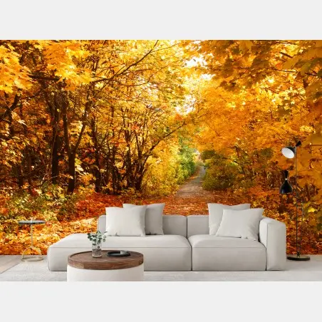 Wall mural golden autumn pathway through the trees • Wallissimo®