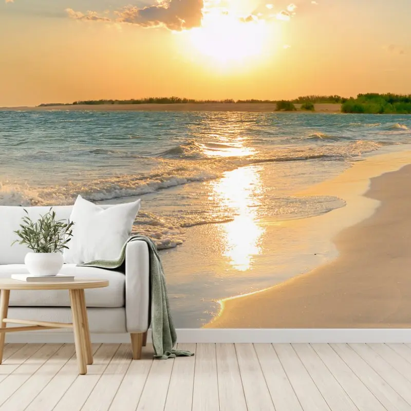 Wall mural sunlit beach at golden hour