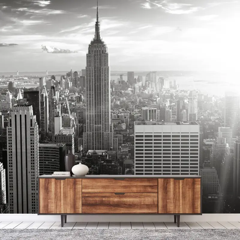 Wall mural black and white Manhattan skyline