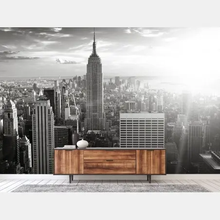 Wall mural black and white Manhattan skyline • Wallissimo®