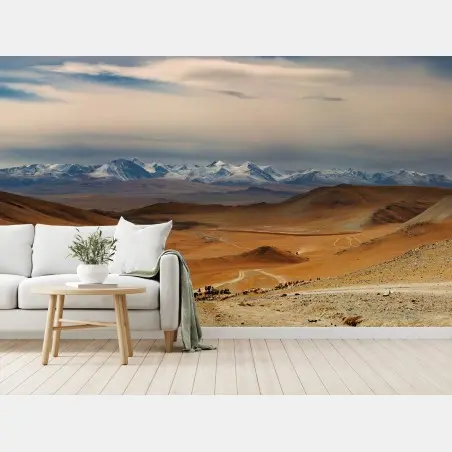 Wall mural vast Mongolian steppe with nomadic cattle • Wallissimo®