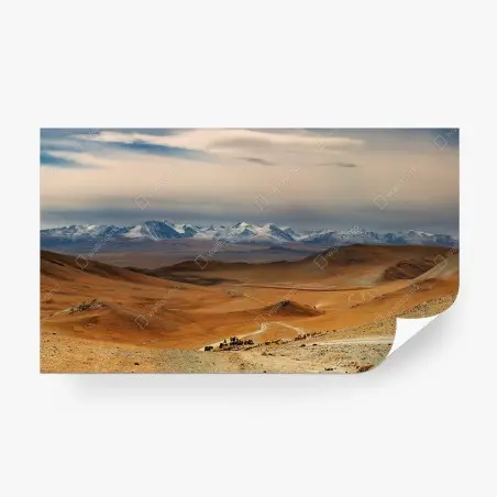 Wall mural vast Mongolian steppe with nomadic cattle • Wallissimo®