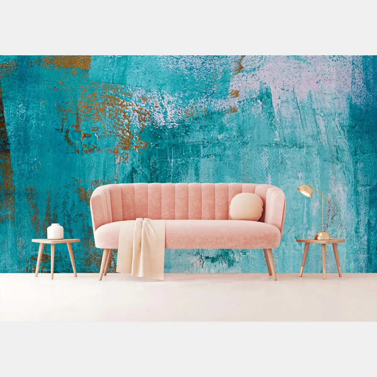 Wall mural turquoise textured abstract painting • Wallissimo®